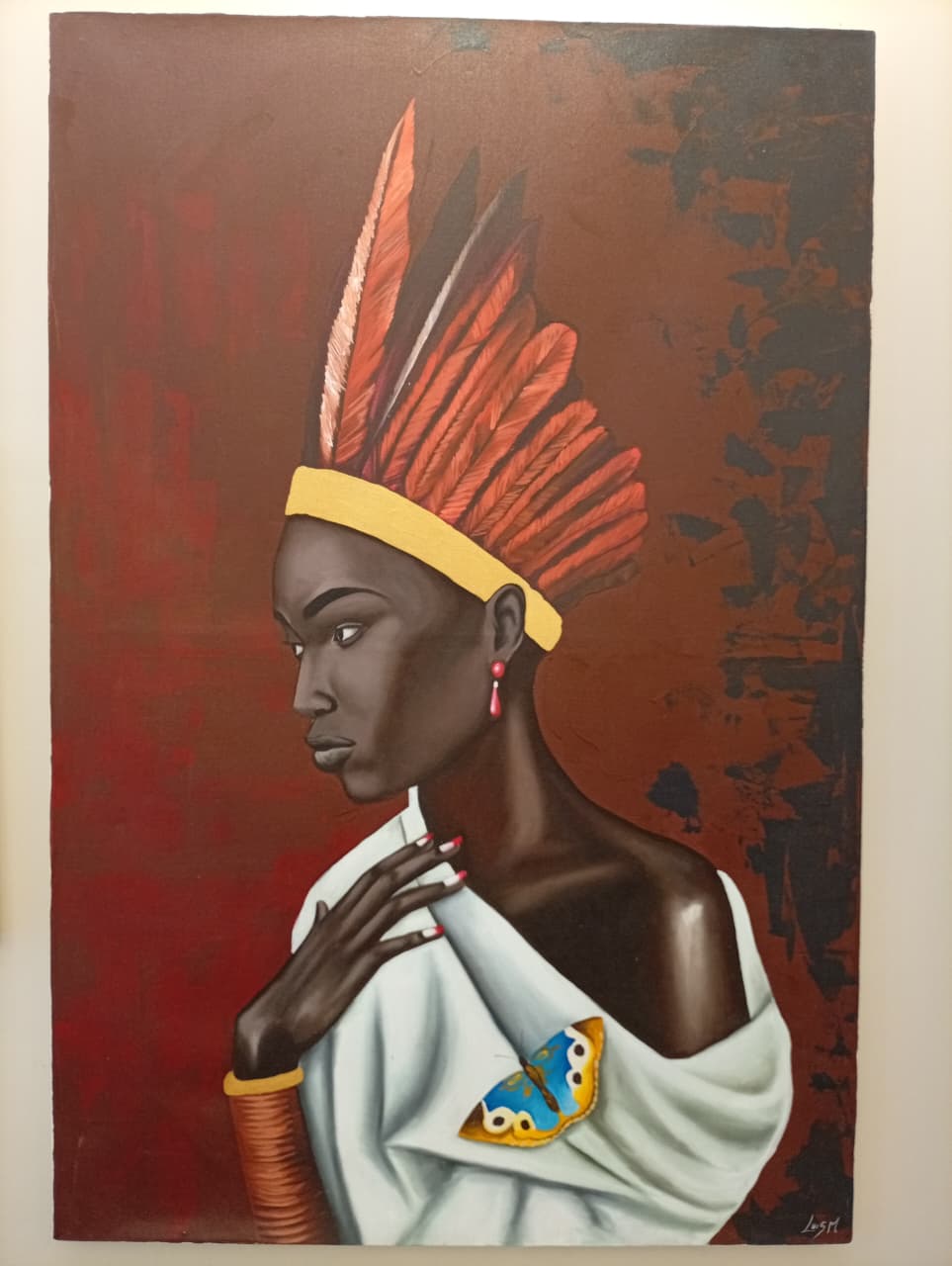Black Portrait with Feathers